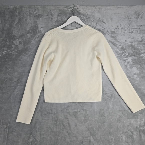 Nine West Fitted Rib Knit Cardigan Sweater XL Cream Clean Girl Preppy - Picture 2 of 7